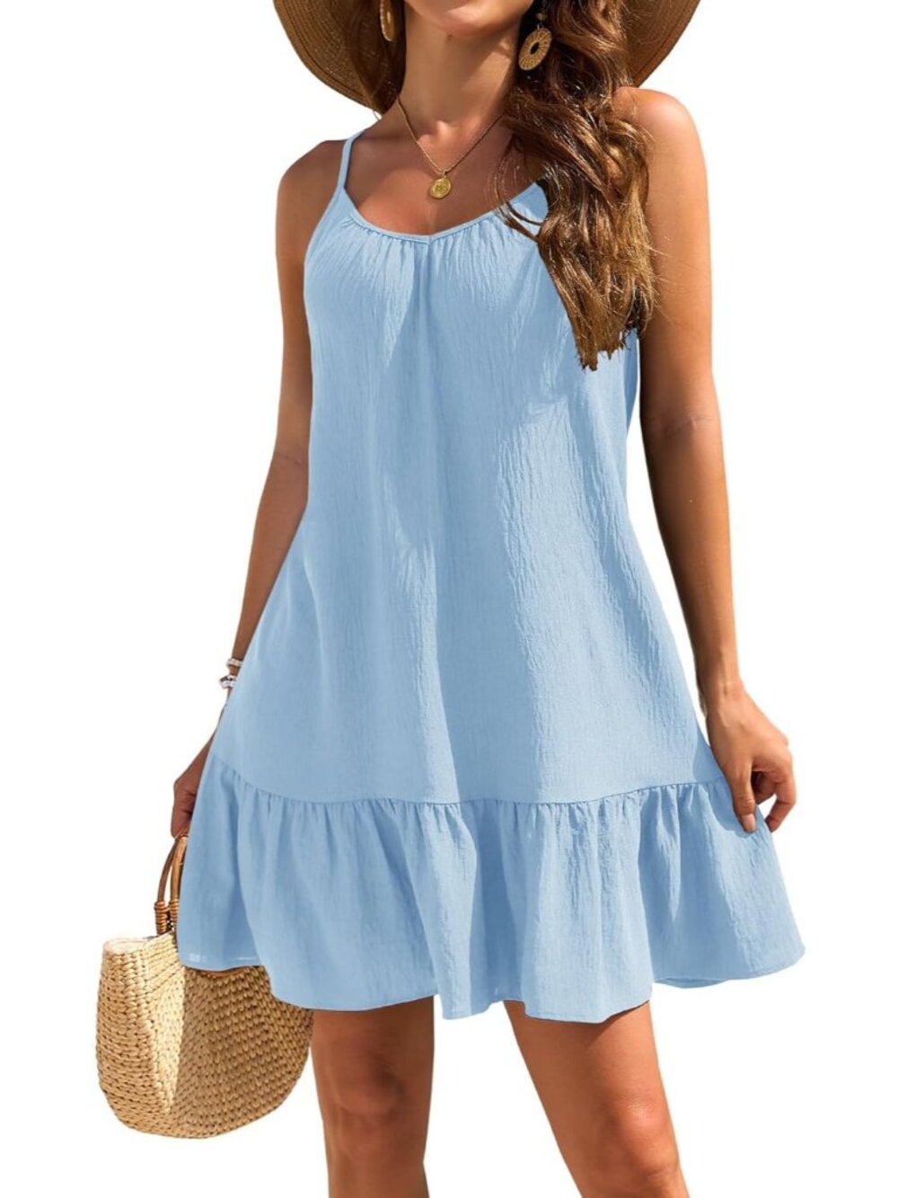 Women's Sky Blue Beach Spaghetti Straps Imported Pull On Swimsuit Cover Ups